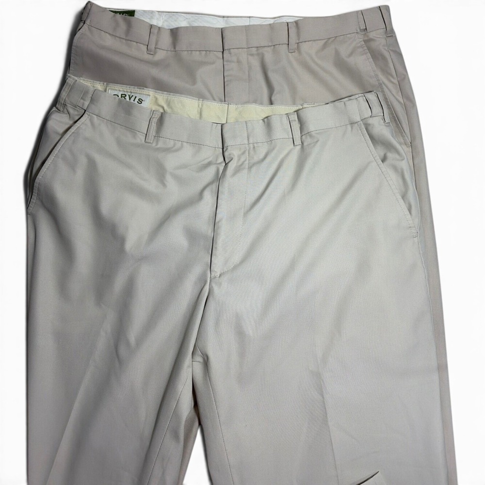 Lot of 2 Orvis Mens Khaki Pants Stone Flat Front Trousers 40x31 Style 280J01